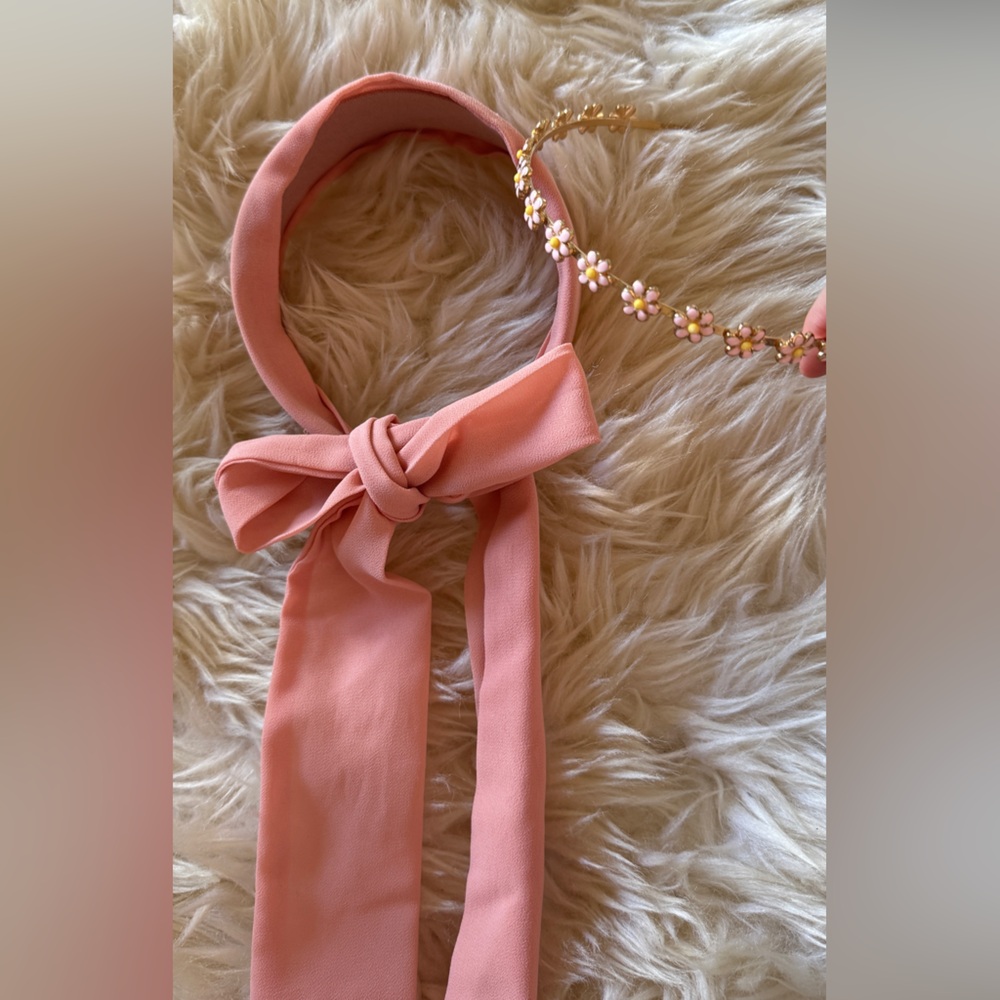 Set of 2 Pink Chiffon Ribbon Headband +  Daisy Headband